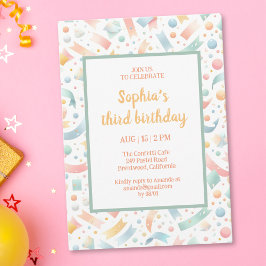 Invitación Divertidos niños Confetti Colorido Pastel Cumpleañ