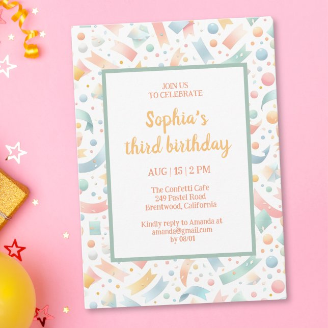 Invitación Divertidos niños Confetti Colorido Pastel Cumpleañ (Subido por el creador)