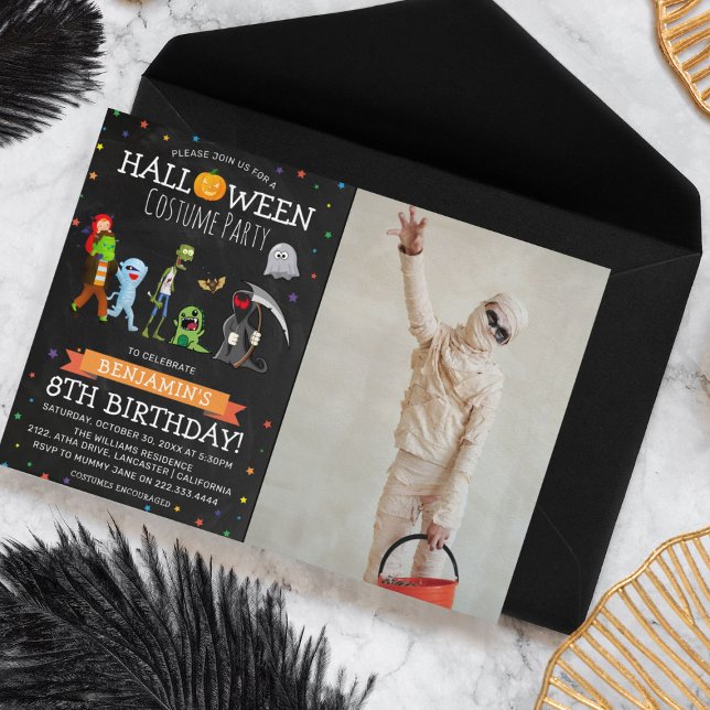 Invitación Divertidos niños de Halloween disfrazan foto de fi (Subido por el creador)