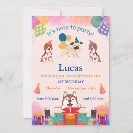 Invitación Divertidos perros primer cumpleaños