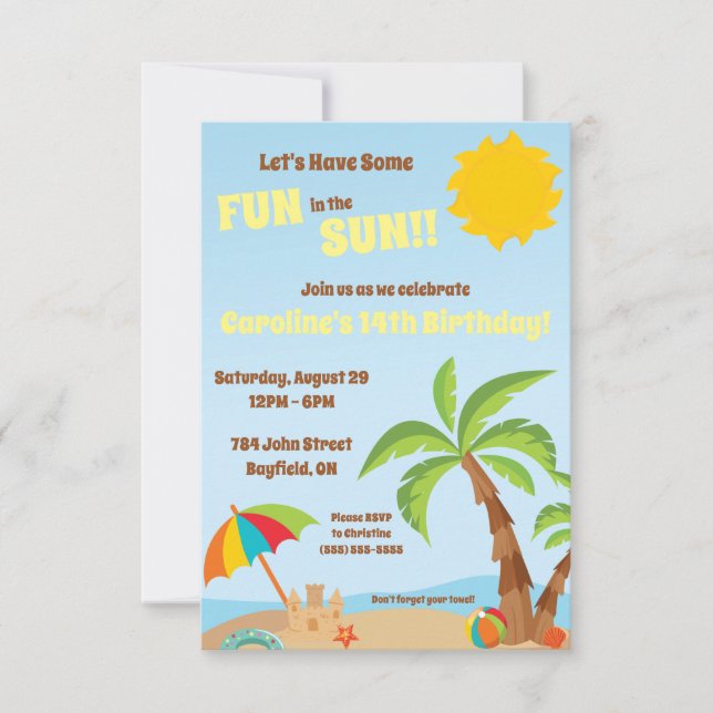 Invitación Divertiémonos en la fiesta de cumpleaños de Sun Be (Anverso)