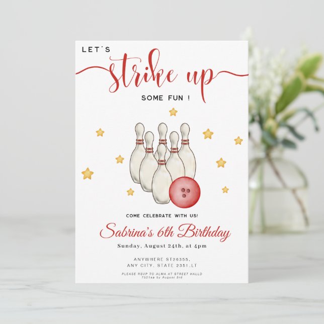 Invitación Divertirse con bolos cumpleaños (Anverso de pie)