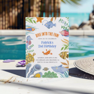 Invitación DIVERTIRSE EN EL DIVERTIDO Watercolor Sea Life 2º 