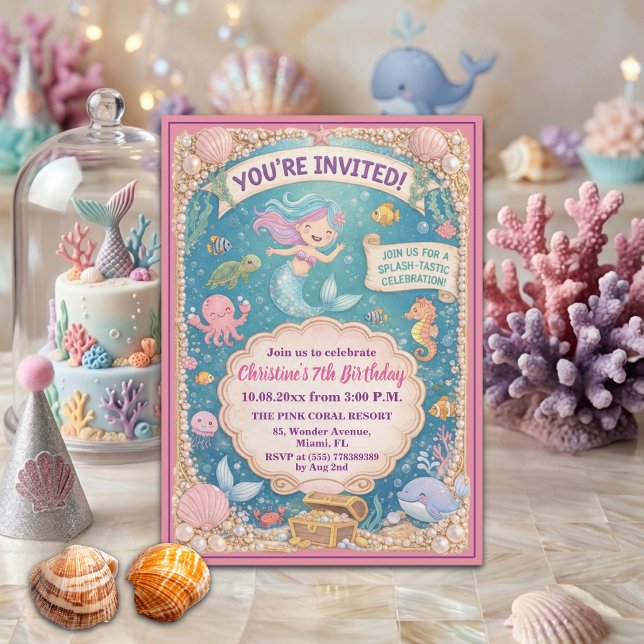 Invitación Diviértete Bajo el Mar Cumpleaños 7 de Sirena (Subido por el creador)