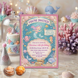 Invitación Diviértete Bajo el Mar Cumpleaños 8 de Sirena