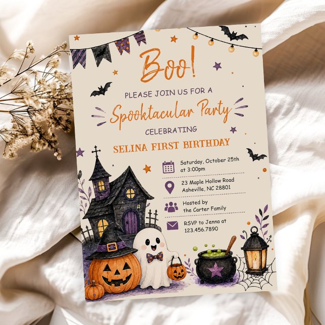 Invitación ¡Diviértete, Boo! Fiesta de cumpleaños de Hallowee (Subido por el creador)