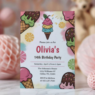 Invitación Diviértete Colorido Chicas Helado Fiesta de Cumple