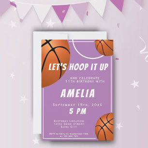 Invitación Diviértete con Balón de Baloncesto Rosa Cumpleaños