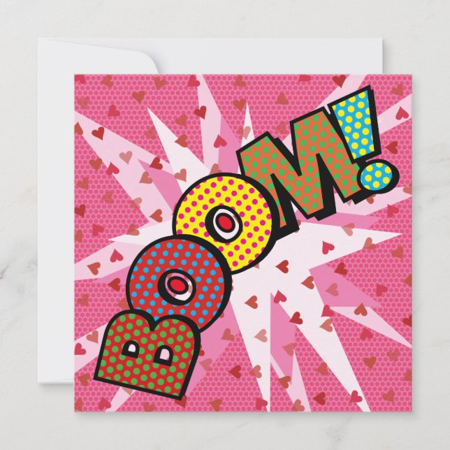 Invitación Diviértete con BOOM de Cómic Moderno y Colorido (Anverso)