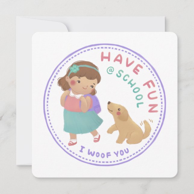 Invitación Diviértete con Chica escolar y cachorro (Anverso)