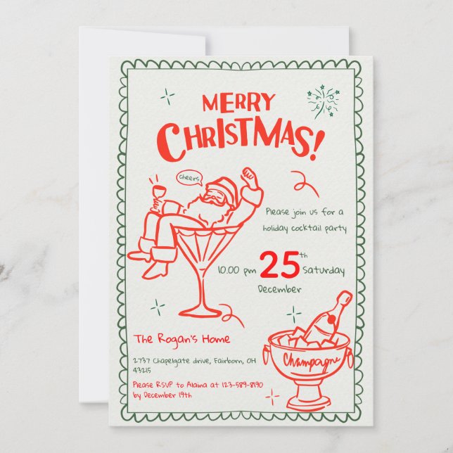 Invitación Diviértete con Doodle Dibujado a Mano Feliz Navida (Anverso)