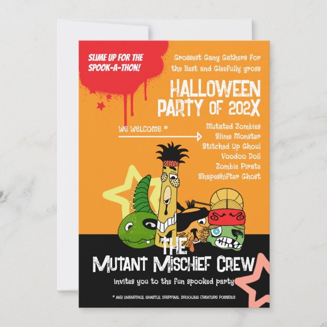 Invitación Diviértete con Halloween de Dibujos Animados Mutan (Anverso)
