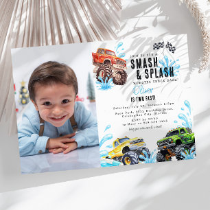 Invitación Diviértete con la foto del camión monstruo en la f