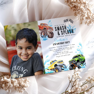 Invitación Diviértete con la foto del camión monstruo en la f