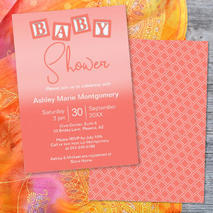 Invitación Diviértete Coral Ombre Bloques de BEBÉ de género n
