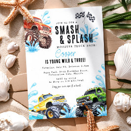 Invitación Diviértete Cumpleaños 3 años de Monster Truck Fies