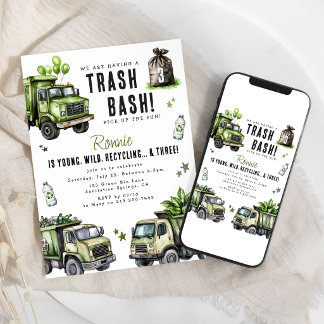 Invitación Diviértete Cumpleaños 3 Reciclaje Basura