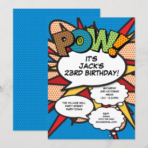 Invitación Diviértete Cumpleaños Comic Moderno Azul Para Cual