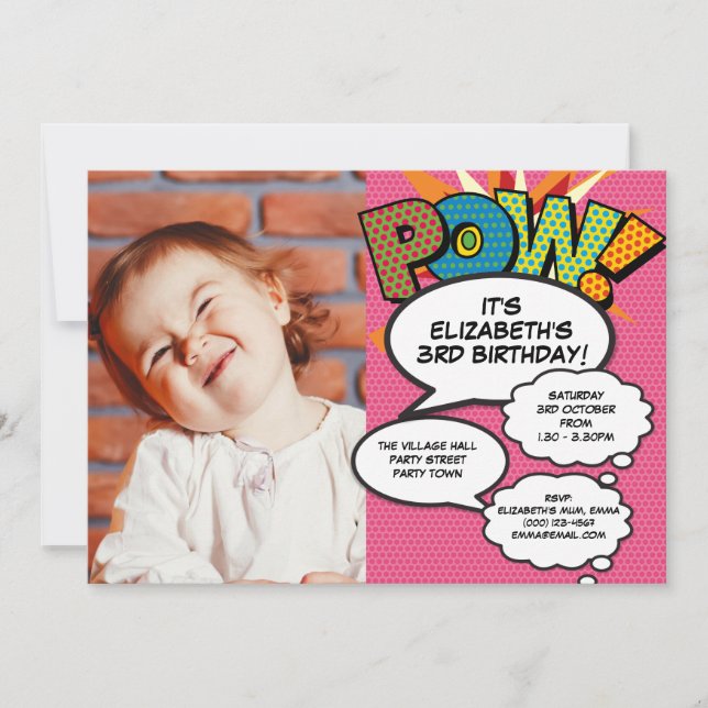 Invitación Diviértete Cumpleaños Moderno Rosa Foto Cómic Para (Anverso)