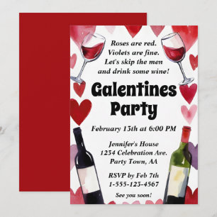 Invitación Diviértete en Galentine Corazones de Vino Noche de