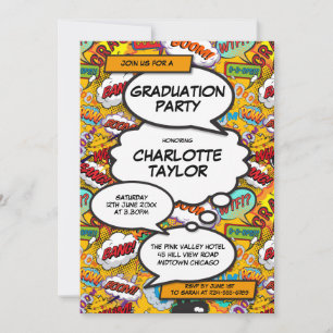 Invitación Diviértete en la fiesta de graduación cómic clase