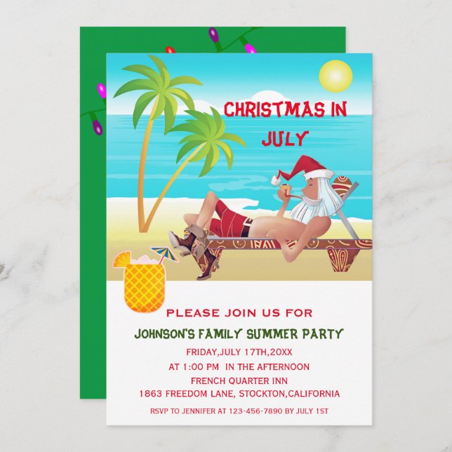 Invitación Diviértete en Navidad en Julio Fiesta de Verano o  (Anverso / Reverso)
