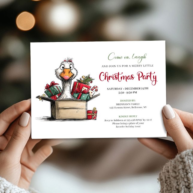 Invitación Diviértete en Navidad Ganso Divertido Fiesta de Di (Christmas Funny Goose Whimsical Cartoon Party Invite)