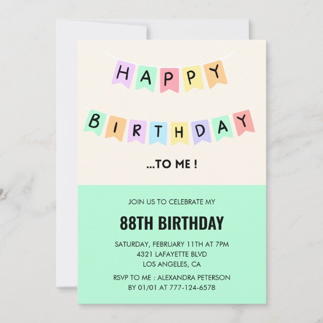 Invitación Diviértete Feliz Cumpleaños Humor 88 cumpleaños (Anverso)