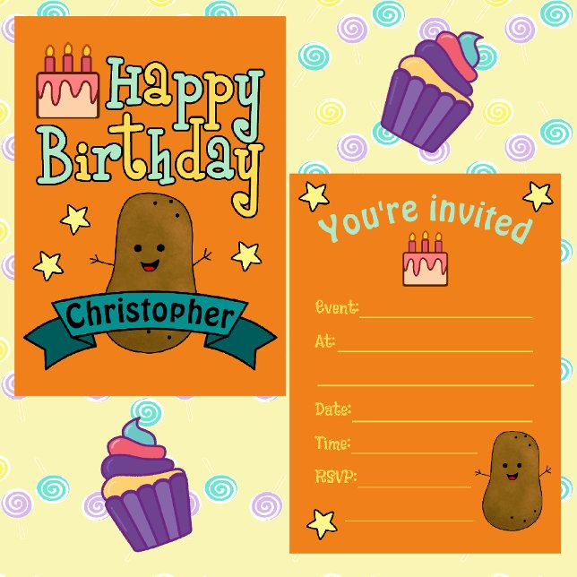 Invitación Diviértete Feliz Cumpleaños Papa Personalizado (Cute Potato Birthday Invitations)