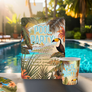Invitación Diviértete Fiesta Tropical de Piscina Tiki Tucán A