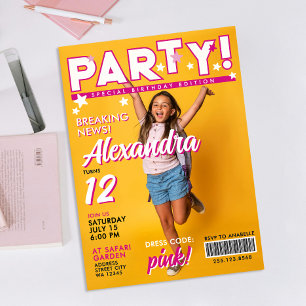 Invitación Diviértete Glam Color Rosa Chica Fiesta de Celebri