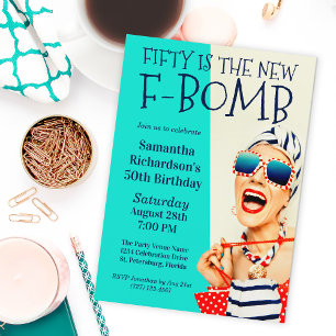 Invitación Diviértete Retro Cumpleaños 50 F-Bomba