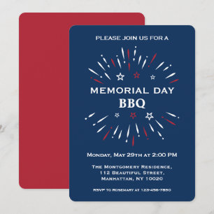 Invitación Diviértete Rojo Blanco Azul Día de los Caídos BBQ 