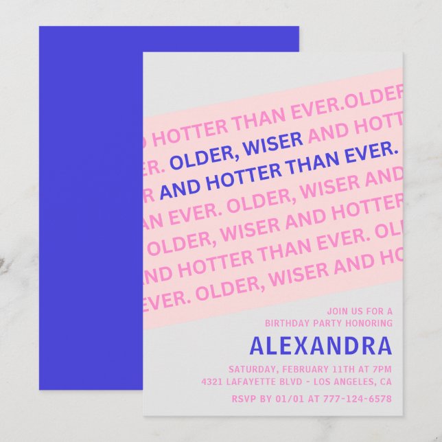 Invitación Diviértete Rosa Rubor Mayor Sabia Cumpleaños 87 (Anverso / Reverso)