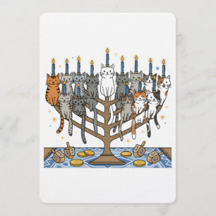 Invitación Diviertidas Gatas Menorá de Hanukkah Meowzel
