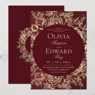Invitación Divina boda floral de oro de Borgoña