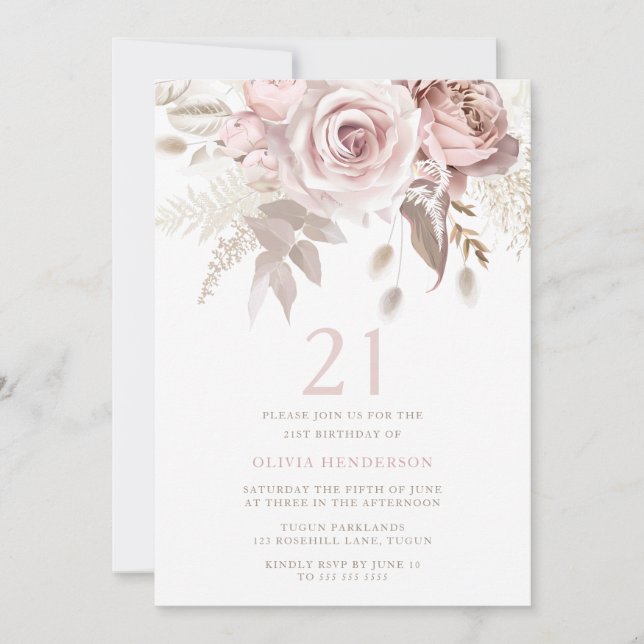 Invitación Divina Rubor Rosa Rosa Rosa Rosada Fiesta de cumpl (Anverso)