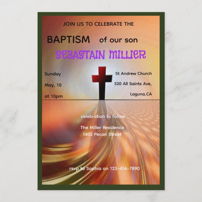 Invitación Divine Horizon Abstract Cross Baptism Invite (Anverso)