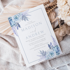Invitación Divino Boda floral azul-moderno