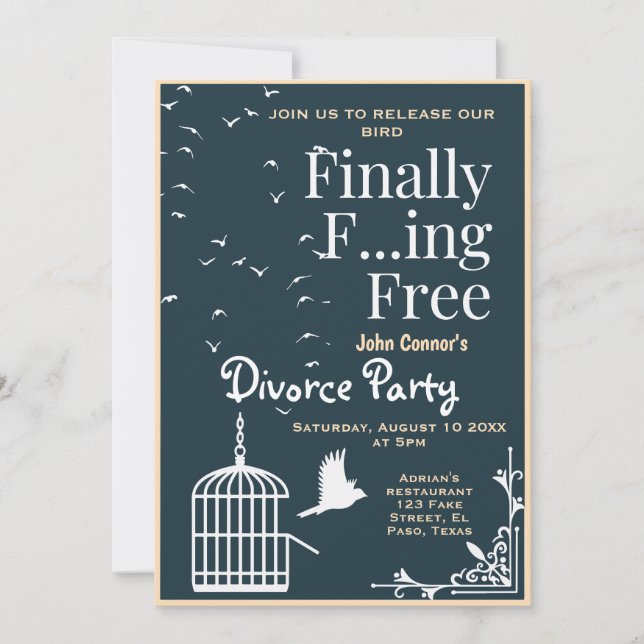 Invitación Divorcio fiesta invita: Finalmente libre (Anverso)