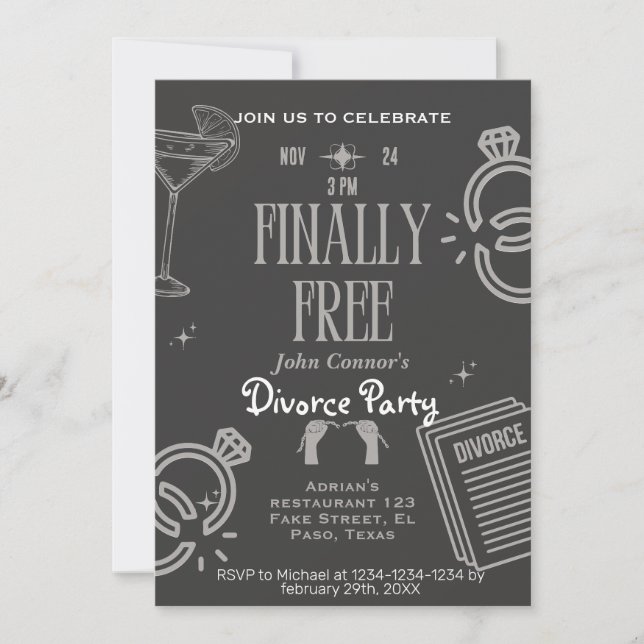 Invitación Divorcio fiesta invita: Finalmente libre, celebrac (Anverso)