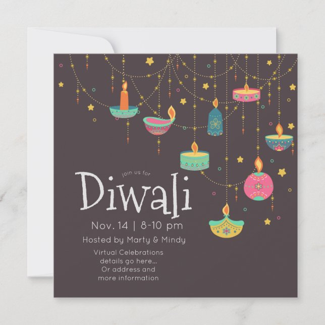 Invitación Diwali colgando Deepas (Anverso)