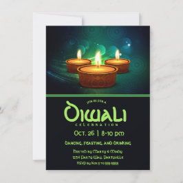 Invitación Diwali Diyas con azul y Verde azulado