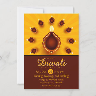 Invitación Diwali Diyas con rayas amarillas