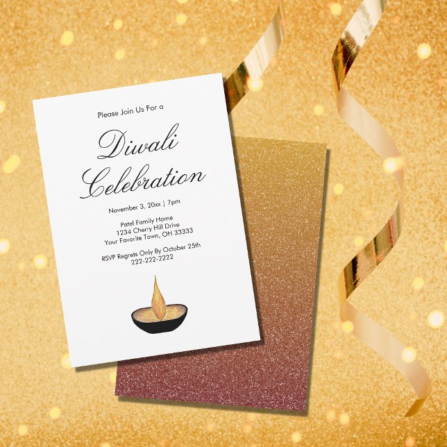 Invitación Diwali Elegant Gold Diya Flame Lamp (Subido por el creador)