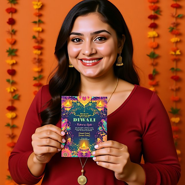 Invitación Diwali Glow encantado (Enchanted Diwali Glow Invitation, customizable on both sides)