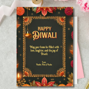 Invitación Diwali Green Gold Lamps Borde Ornato Floral