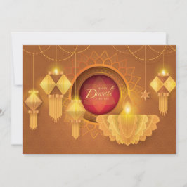 Invitación Diwali Papercut Deepa & Lanterns, oro