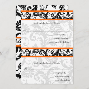 Invitación DIY Black Damask Orange RSVP Wedding Invitation