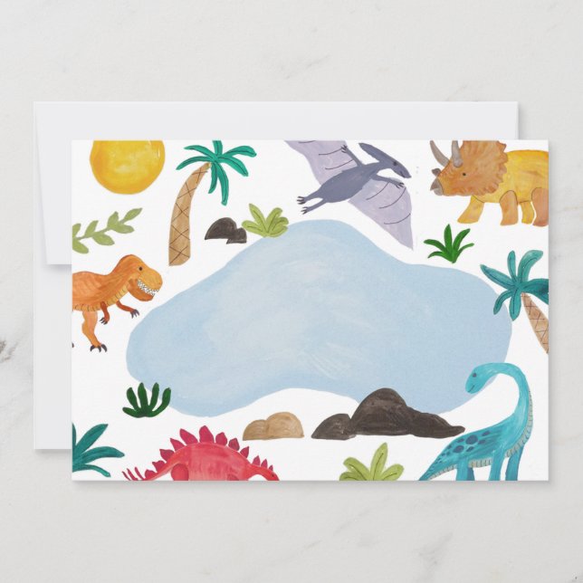 Invitación DIY Blank Pintado Dinos Niños Fiesta de cumpleaños (Anverso)